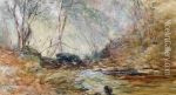 Rocky Stream Through Birchwood Oil Painting - Paul Jacob Naftel