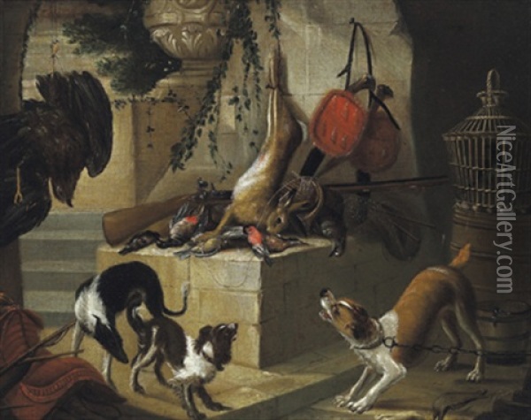 Jagdstillleben Mit Drei Hunden Oil Painting - Adriaen de Gryef