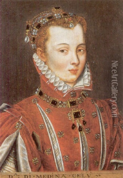 Portrait Of The Duchess Of Medina Oil Painting - Antonis Mor Van Dashorst