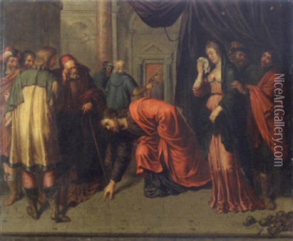Le Christ Et La Femme Adultere Oil Painting - Peter Van Lint