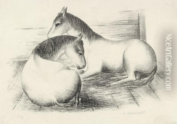 Zwei Pferde Oil Painting - Georg Schrimpf