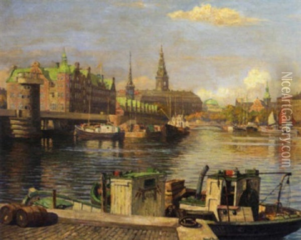 Shipping On The River Deer, Copenhagen Oil Painting - Robert Panitzsch