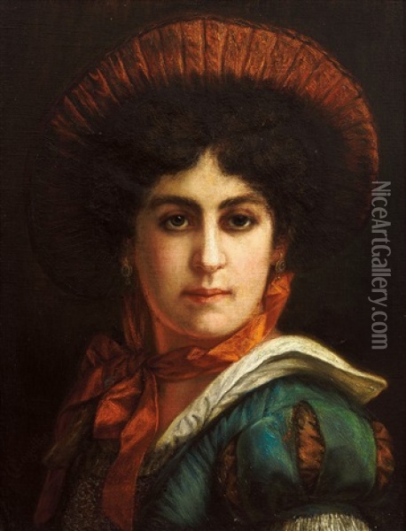 Portrait Einer Jungen Frau In Historischer Tracht Oil Painting - Gerrit Engelke