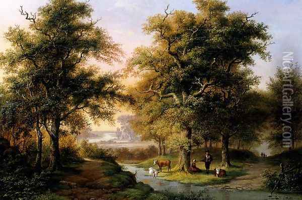 A Mountainous Woodland With The Kurhaus, Cleves, In The Distance Oil Painting - Hermanus Everhardus Rademaker