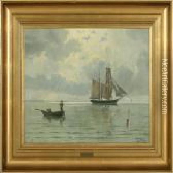 Seascape With Sailingship And Rowing Boat Oil Painting - Christian Vigilius Blache