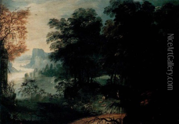 Landskap Med Hjortar Oil Painting - Johann Rudolf Byss