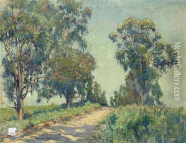 Path In A Eucalyptus Tree Landscape Oil Painting - Alson Skinner Clark