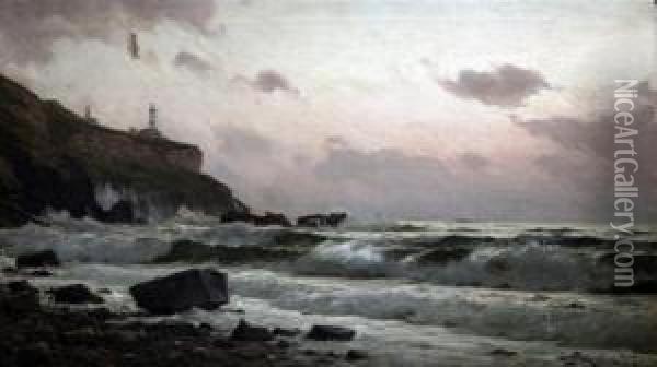 Coastal Landscape With Lighthouse Oil Painting - Lauritz B. Holst