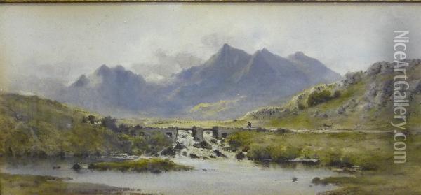 Snowdon From Above Capel Curis Lakes Oil Painting - Herbert Moxon Cook