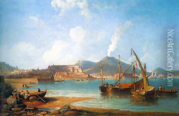 The Bay Of Naples With Vesuvius Beyond Oil Painting - James Wilson Carmichael