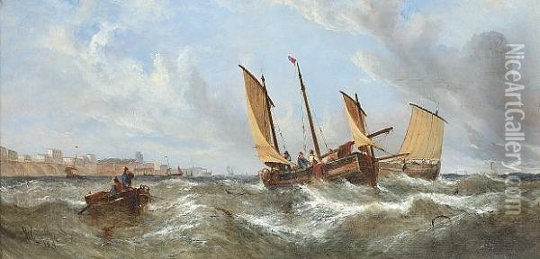 Fishing Boats Off Broadstairs Oil Painting - William Calcott Knell