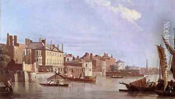 View downstream from Westminster Bridge, c.1774 Oil Painting - Samuel Scott