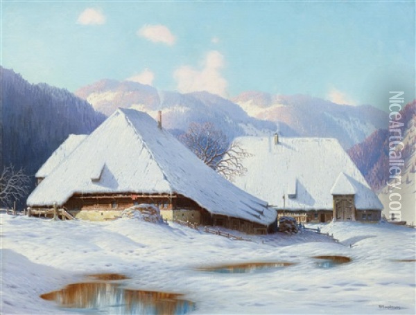 Winter In The Black Forest Oil Painting - Karl Hauptmann