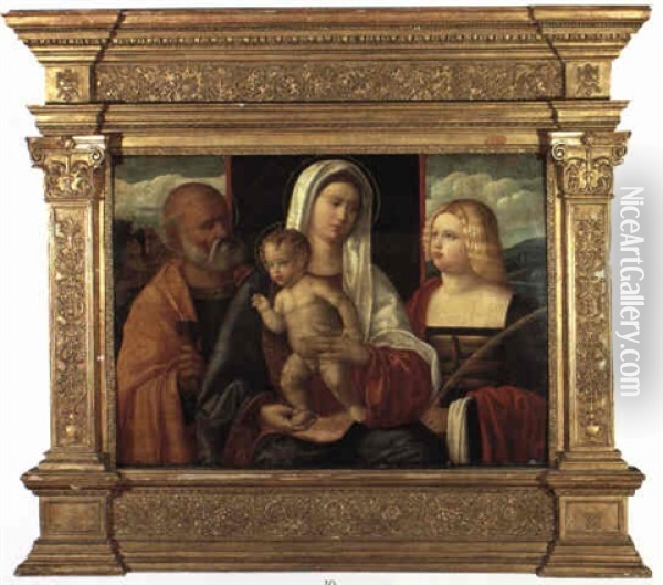 The Virgin And Child With St. Peter And A Female Saint Oil Painting - Pier Francesco Bissolo