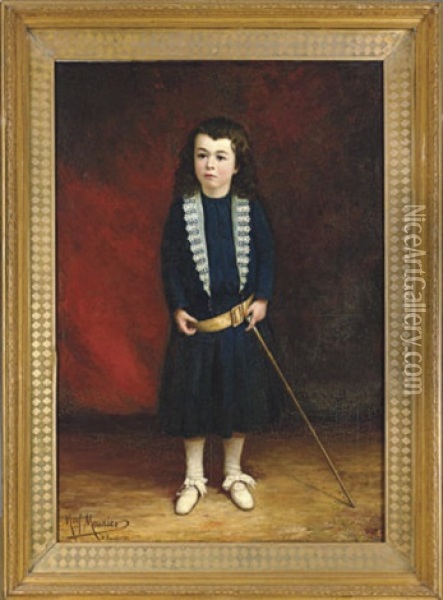 Standing Boy With Riding Crop Oil Painting - Henri Georges J. I. Meunier