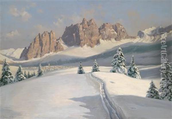 Winter In The Dolomites Oil Painting - Tony Haller