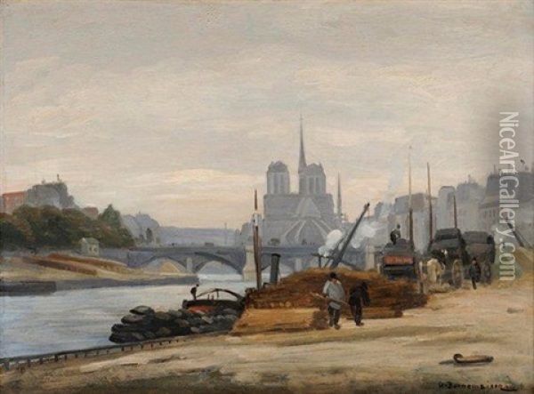 Vue De Notre-dame Oil Painting - Georges Bonnemaison