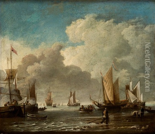 Marina Con Barcos Y Pescadores Oil Painting - Abraham Jansz. Storck