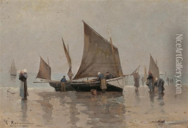 Playa De Arromanches Oil Painting - Leon Gustave Ravanne