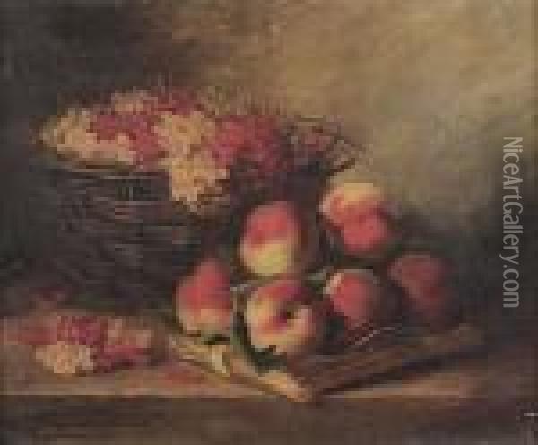 Still Life With Peaches Oil Painting - Alphonse de Neuville