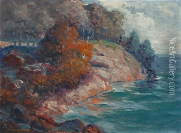 Red Rocks From Presque Isle Oil Painting - Leon Lundmark