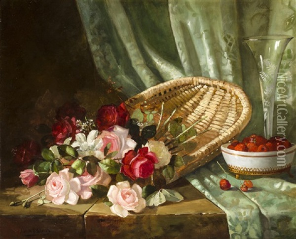 Still Life With Roses And Rasperries Oil Painting - Abbott Fuller Graves