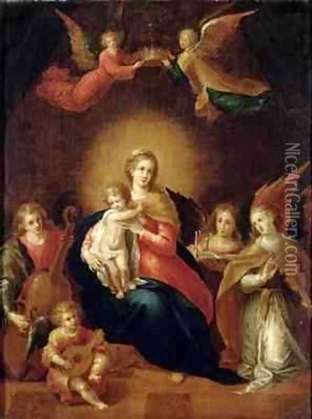The Virgin and Child with musicmaking angels Oil Painting - Frans the younger Francken