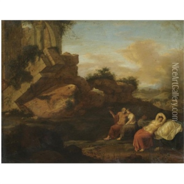 An Italianate Landscape With Lot And His Daughters Oil Painting - Cornelis Van Poelenburgh