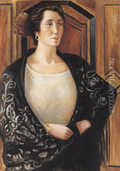 Kvinna Med Schal Oil Painting - Leander Engstroem the Elder