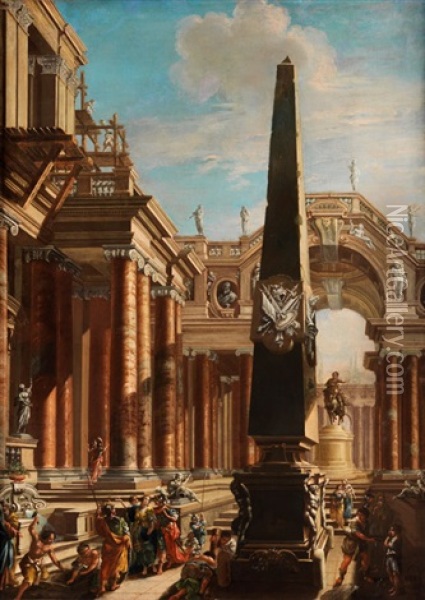 Fantastisches Romisches Architekturcapriccio Mit Szene Aus Dem Leben Der Kleopatra Oil Painting - Antonio Joli