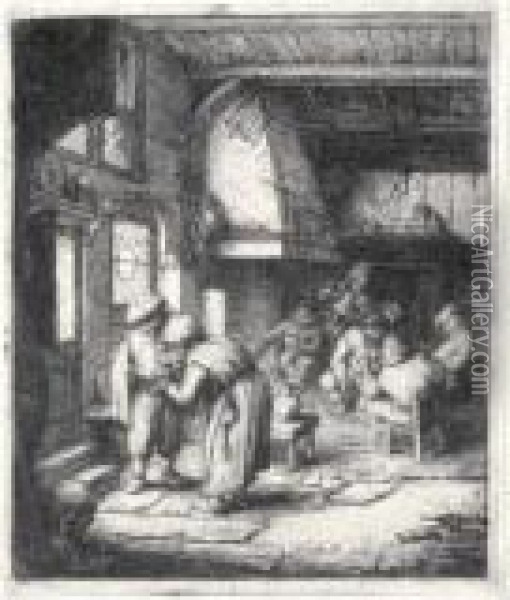 The Peasant Settling His Debts (g., Holl.42) Oil Painting - Adriaen Jansz. Van Ostade