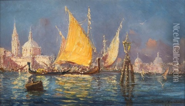 Venise Le Grand Canal Oil Painting - Francois Leon Prieur-Bardin