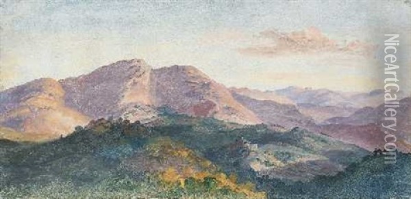 Landschaft Bei Civitella Mit Blick Auf Den Monte Serrone Oil Painting - Heinrich Buerkel