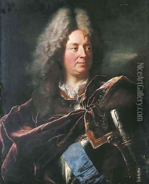 Portrait of Louis Antoine de Pardaillan de Gondrin, duc d'Antin (1665-1736), half-length, in armour Oil Painting - Hyacinthe Rigaud