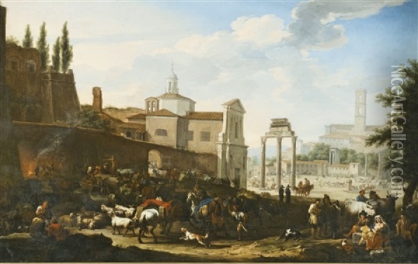 Rome, A View Of The Campo Vaccino Oil Painting - Jacob De Heusch