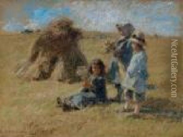 Children In A Field Oil Painting - Leon Augustin Lhermitte