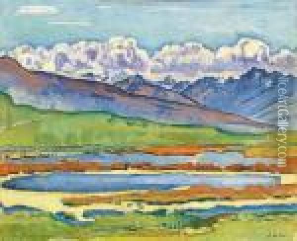Vue De Montana Vers Le Val D'herens Et Le Val D'heremence Oil Painting - Ferdinand Hodler