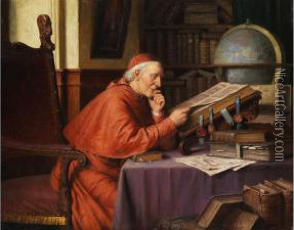 Kardinal In Der Studierstube Beimbucherstudium Oil Painting - Josef Wagner-Hohenberg