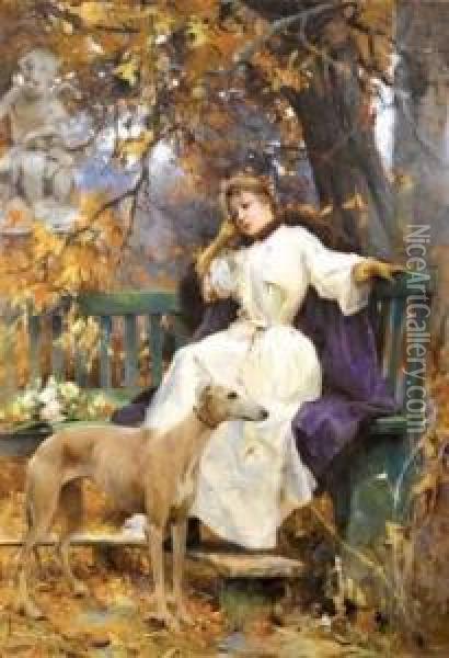 Jeune Femme Pensive Au Levrier Oil Painting - Auguste Emile Pinchart