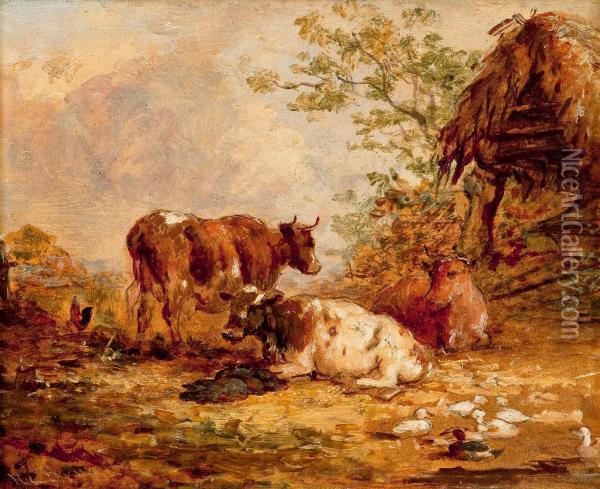 Resting Cows Oil Painting - Henry Charles Bryant