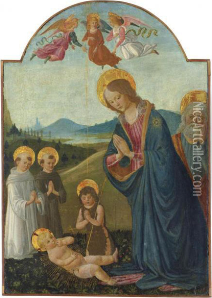 The Adoration With The Virgin, Saints John The Baptist And Joseph Oil Painting - Giovanni di Corraduccio