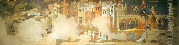 Allegory of Bad Government Oil Painting - Ambrogio Lorenzetti