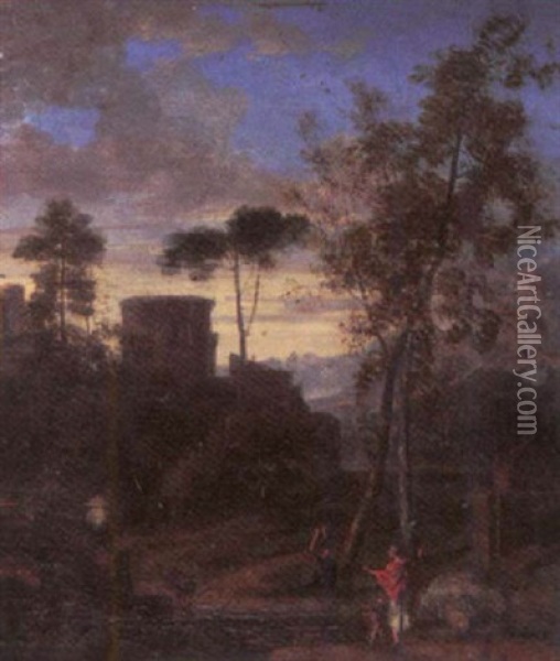 A Classical Landscape With Figures Oil Painting - Claude Lorrain