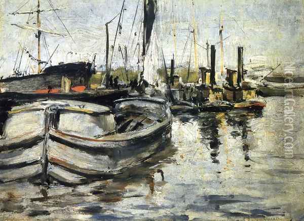 New York Harbor Oil Painting - John Henry Twachtman