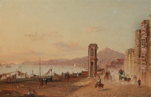 The Waterfront At Naples Oil Painting - Anton Sminck Pitloo