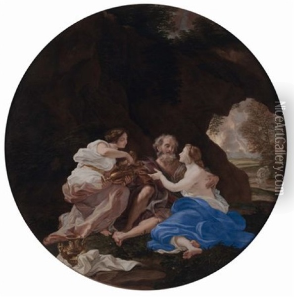 Loth E Le Figlie Giuda E Tamar (pair) Oil Painting - Giovanni Battista Gaulli