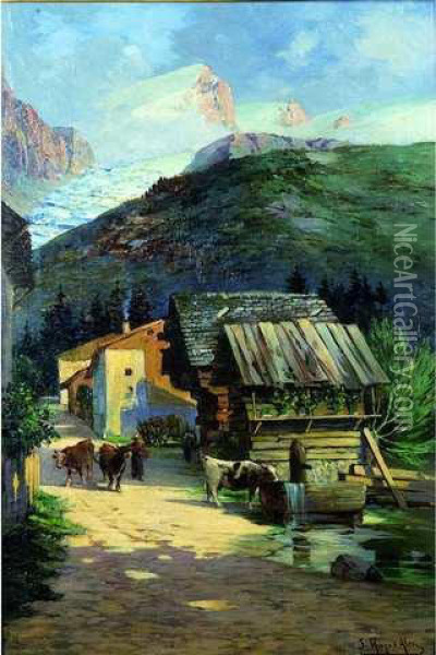 Chamonix, Montagne De La Cote Dans Les Nuages, Mont-blanc Du Tacul Oil Painting - Hugo, Fred. Alexianu D' Alesi