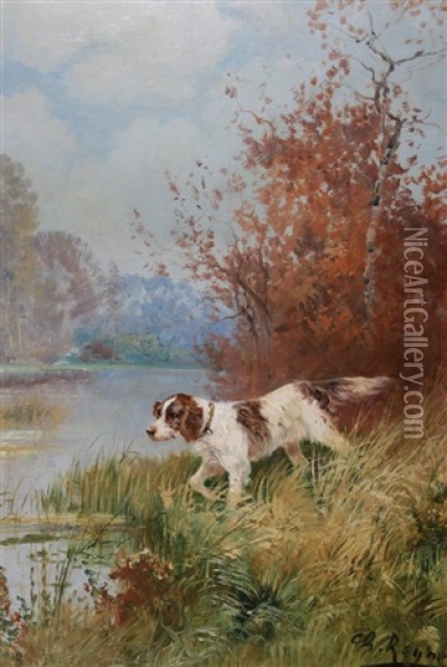 Hunting Dog Oil Painting - Charles Andre Reyne