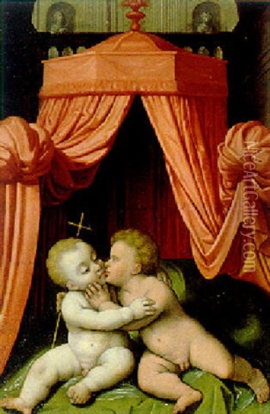 Der Kleine Jesus Mit Dem Johannesknaben Unter Einem Baldachin Oil Painting - Pieter Fransz Isaacsz
