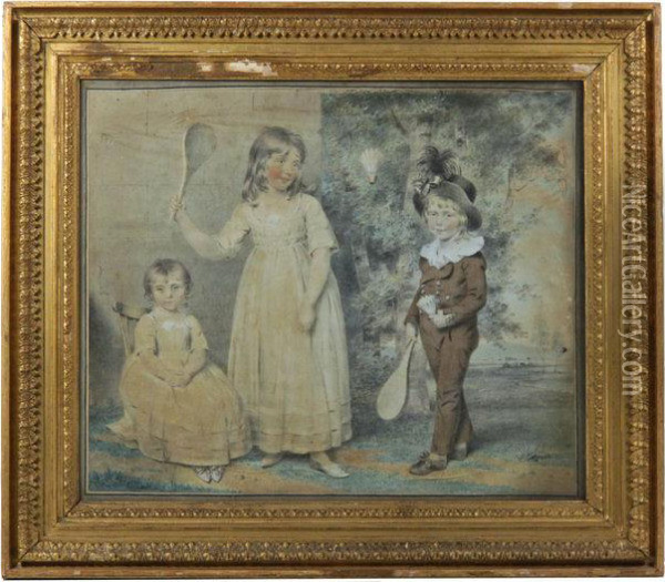 Portrait Of Ellen, George, Frederick And Amelia Ray Oil Painting - John Downman